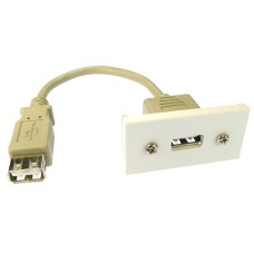 EURO USB PRECUT 50MM X 25MM MODULES IN WHITE WITH USB FEMALE STUB ATTACHED