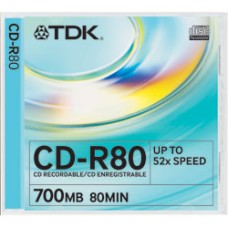TDK 80M 52X CDR MEDIA 20 PK SLIM JEWEL CD-R80SCA20